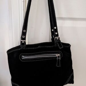 Newport News Black Suede/Genuine Leather Shoulder Bag